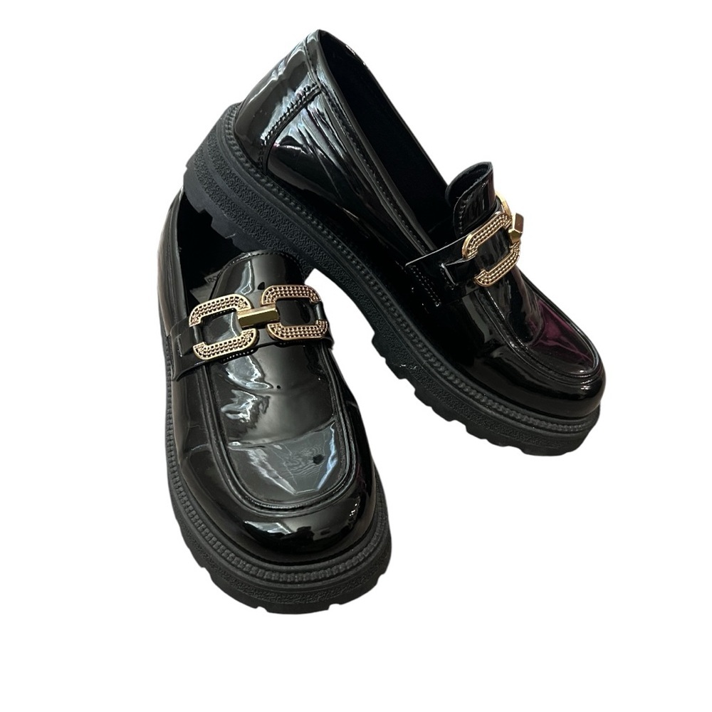 YOKI Chunky Y2K Platform Lug Sole Goth Preppy Black Patent Loafer